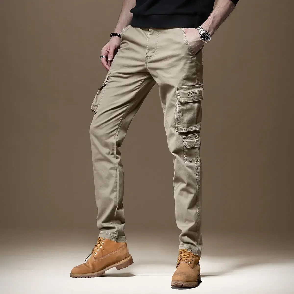 Woodworking Brand - FJMAN-Pantalon Cargo Slim Noir pour Homme,